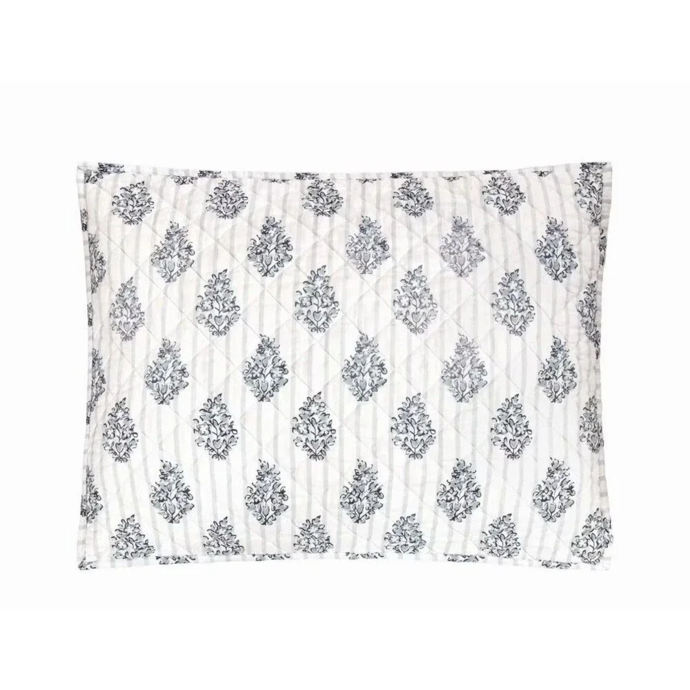 RARE Modern Heirloom 3pc King Block Print Quilt Set Blue NEW